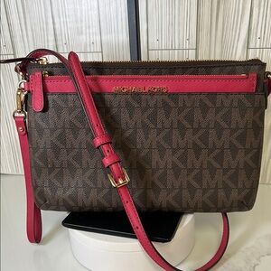 Michael Kors Signature Brown and Pink  Crossbody Bag